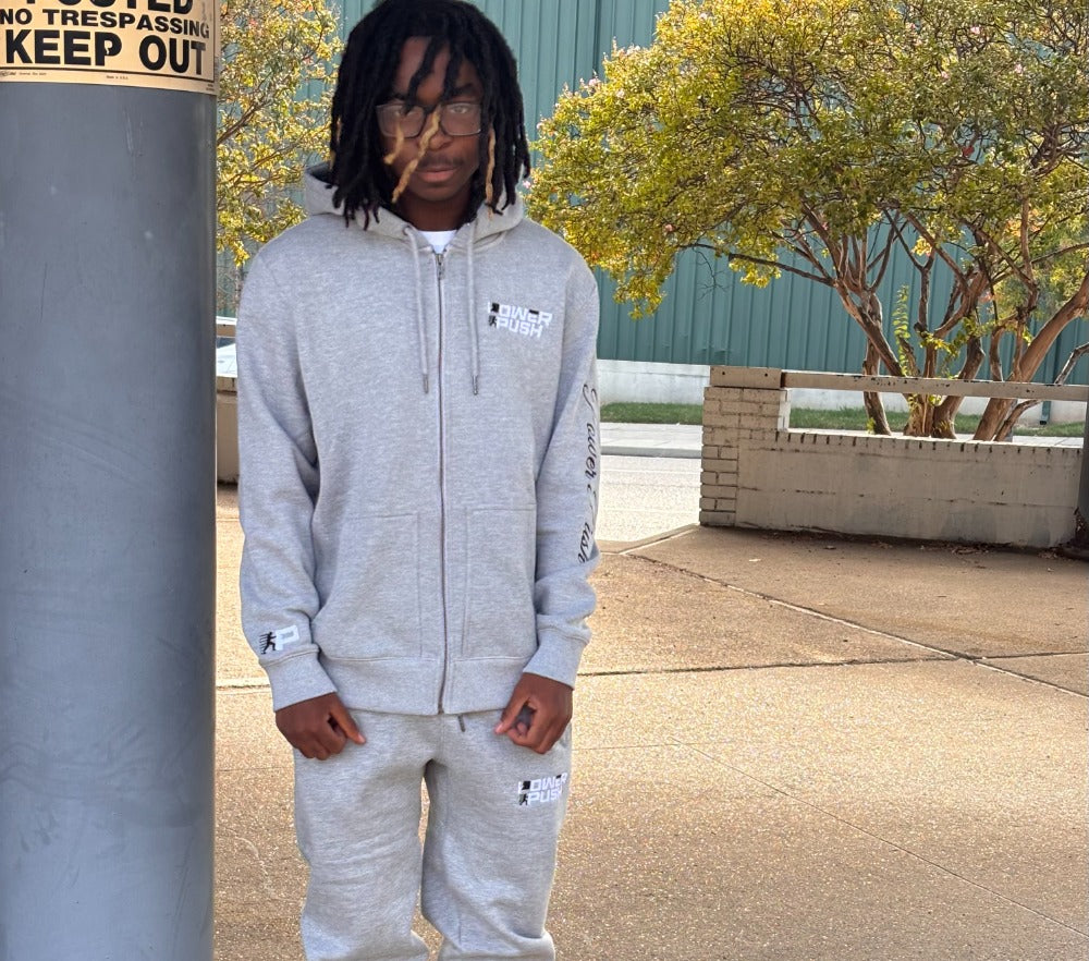 Power Push Premium Heavyweight Organic Cotton Zip Hoodie – Luxury Streetwear Zip-Up (Heather Gray))
