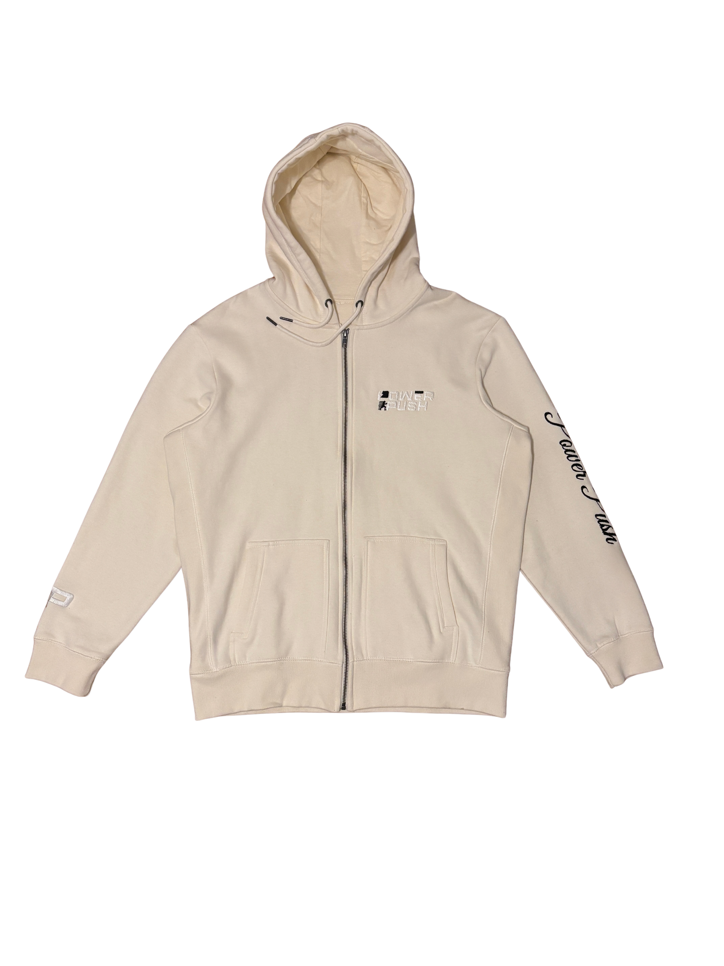 Power Push Premium Heavyweight Organic Cotton Zip Hoodie – Luxury Streetwear Zip-Up (Cream)