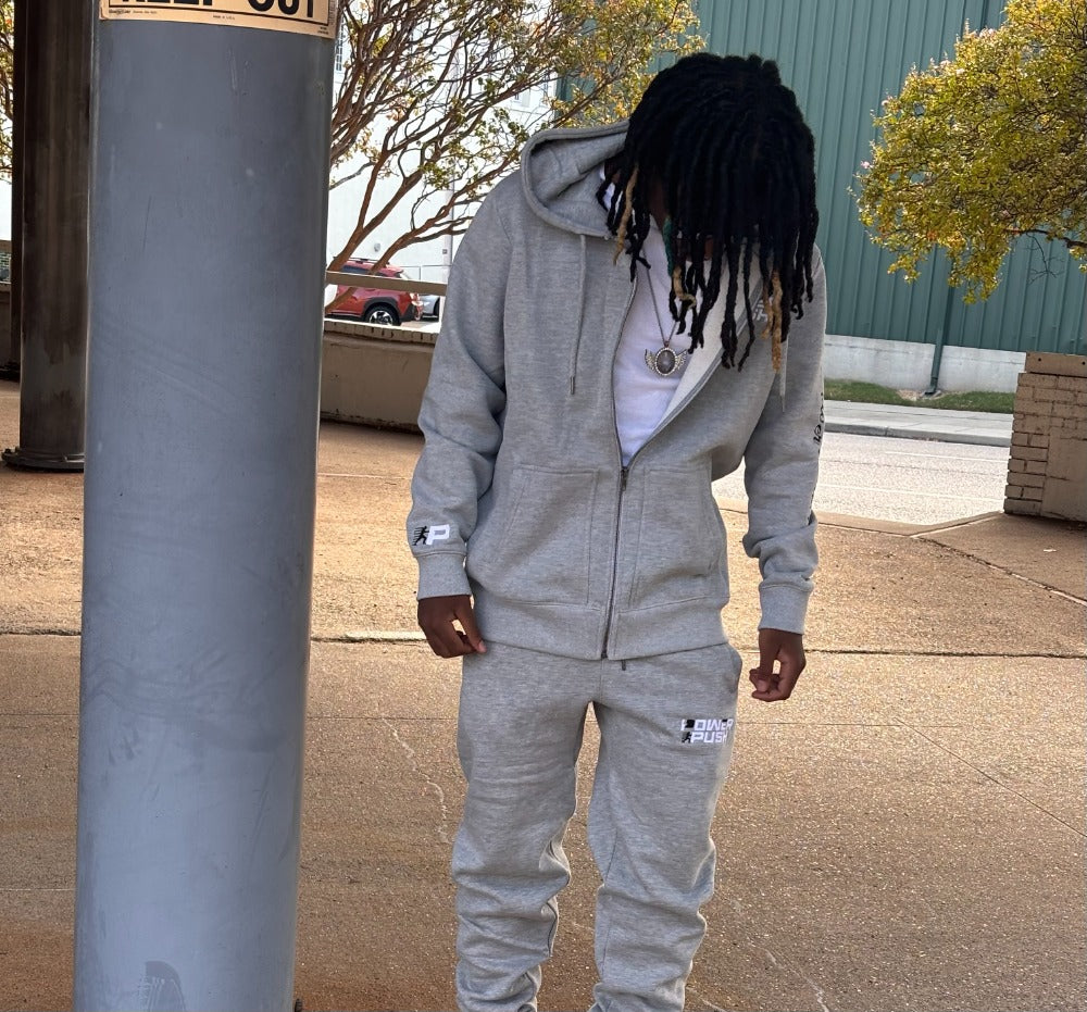 Power Push Premium Heavyweight Organic Cotton Zip Hoodie – Luxury Streetwear Zip-Up (Heather Gray))