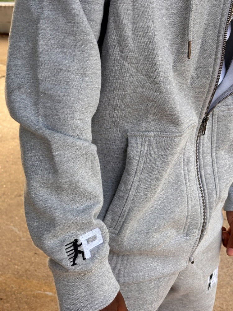 Power Push Premium Heavyweight Organic Cotton Zip Hoodie – Luxury Streetwear Zip-Up (Heather Gray))