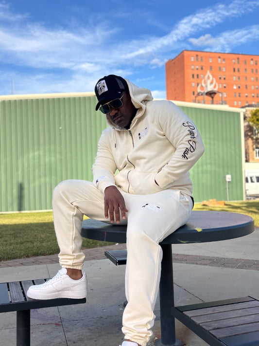Power Push Premium Heavyweight Organic Cotton Zip Hoodie – Luxury Streetwear Zip-Up (Cream)