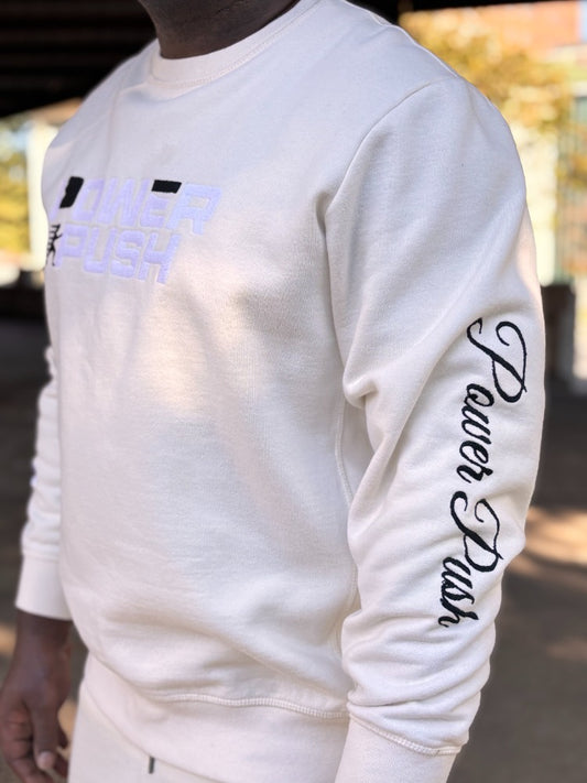 Power Push Premium Heavyweight Organic Cotton Crewneck –Luxury Streetwear Sweatshirt (Cream)